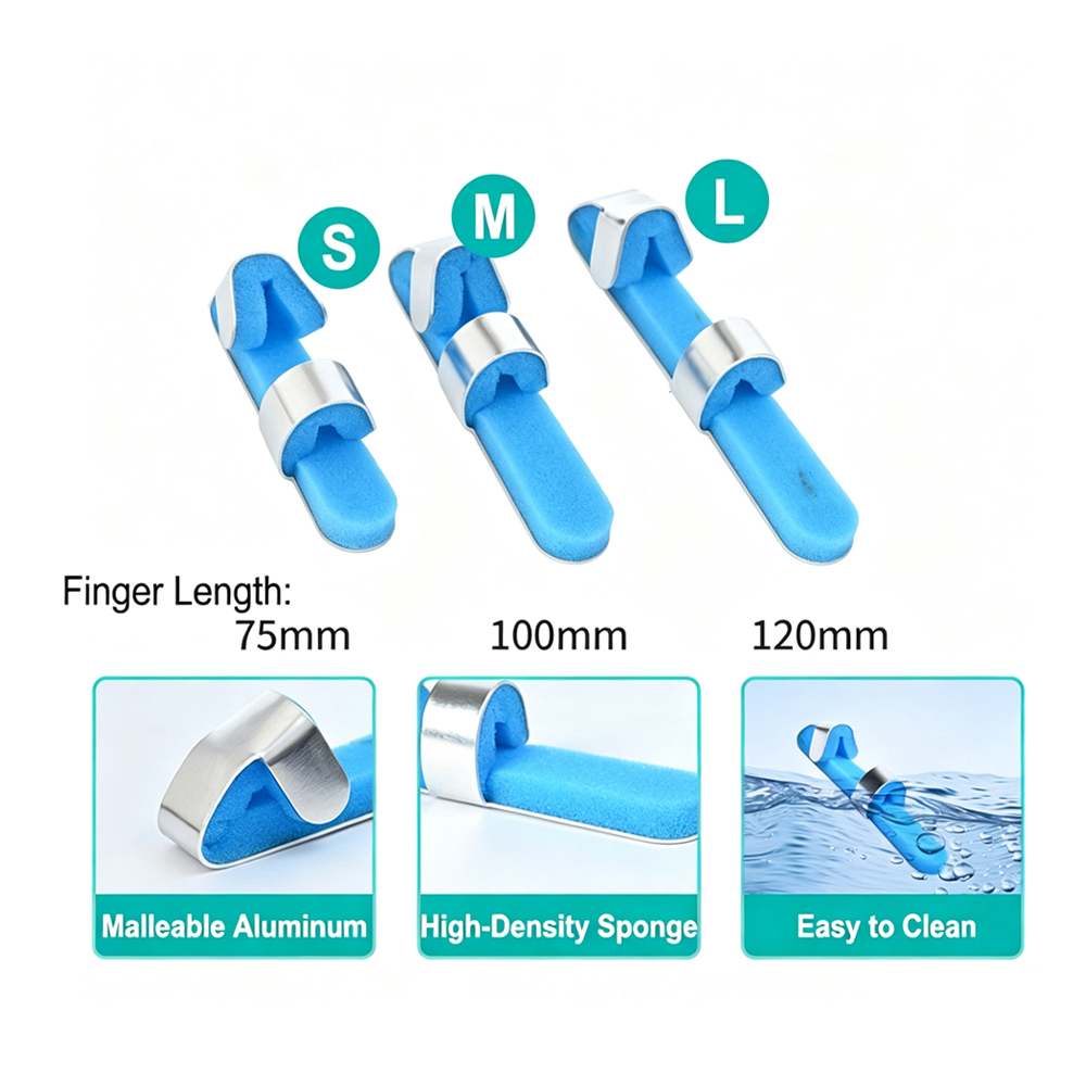 Finger Splint Brace Immobilizer, böjbart aluminiumstöd med Comfort High Density Sponge Liner, Smärtlindring för artrit, stukningar, frakturer, Trigger Finger, 3 storlekar tillgängliga