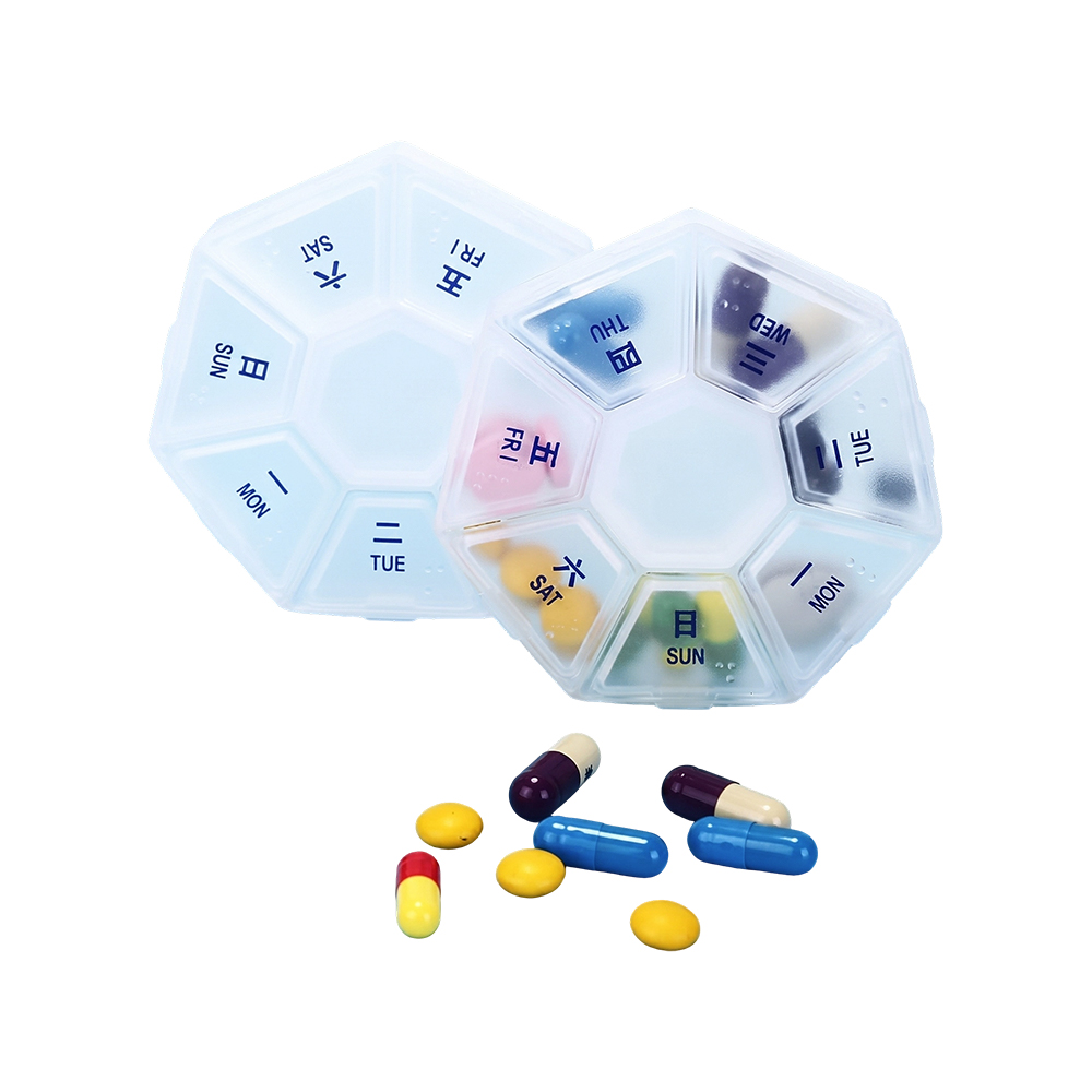 Hexagonal 7-dagars bärbar tablettlåda