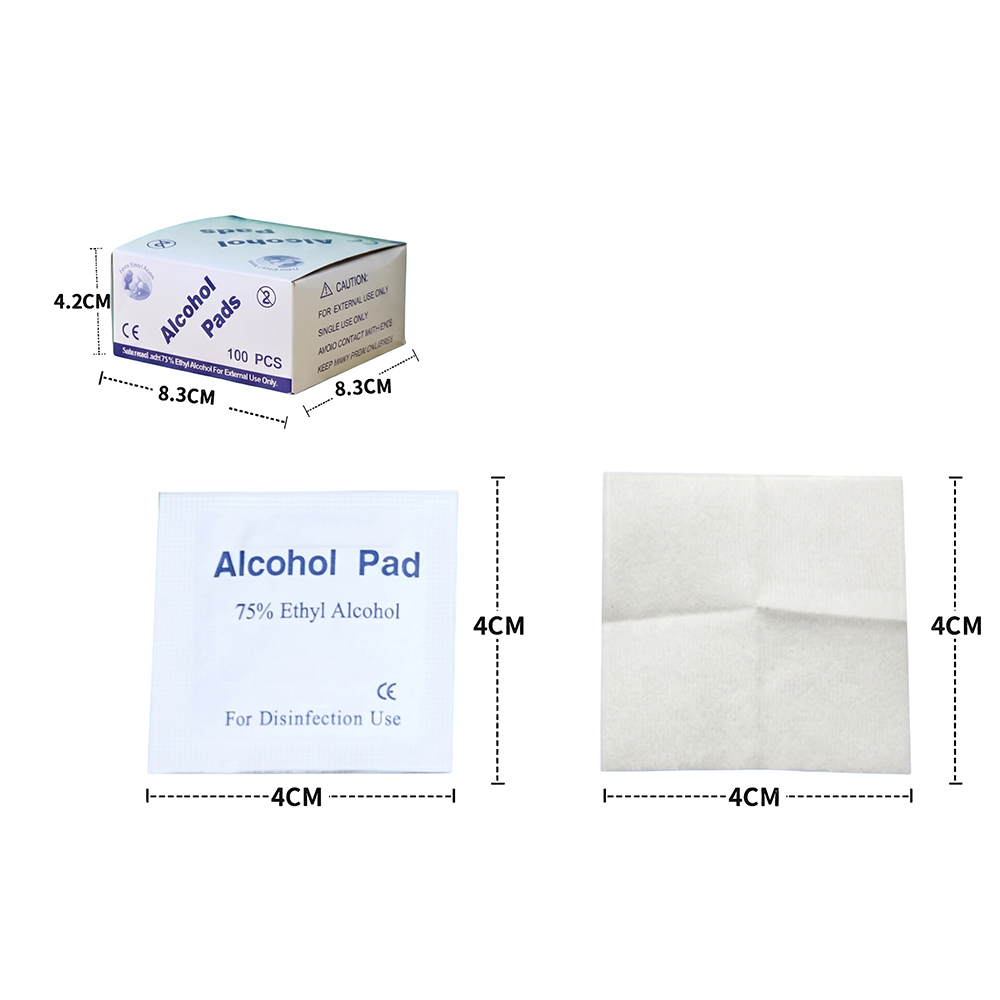 100 st/låda 4x4 cm Individuellt förpackade Premium 75 % etylalkoholförberedande kuddar för hem, resor och klinisk användning