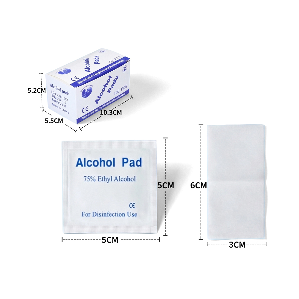 100 st/kartong 3 cm x 6 cm Stora individuellt förpackade 75 % alkoholförberedande kuddar