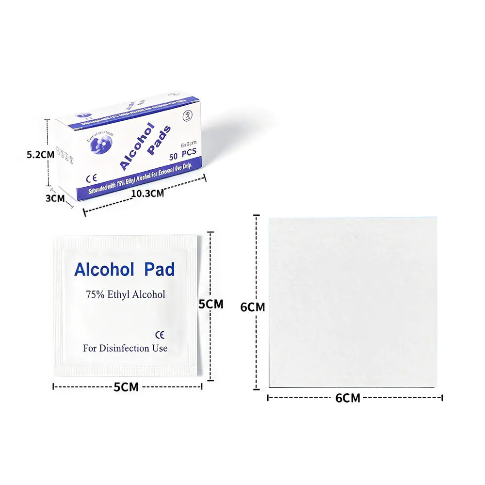 50 st/låda Premium individuellt förpackade 6x6cm 75% etylalkoholkuddar