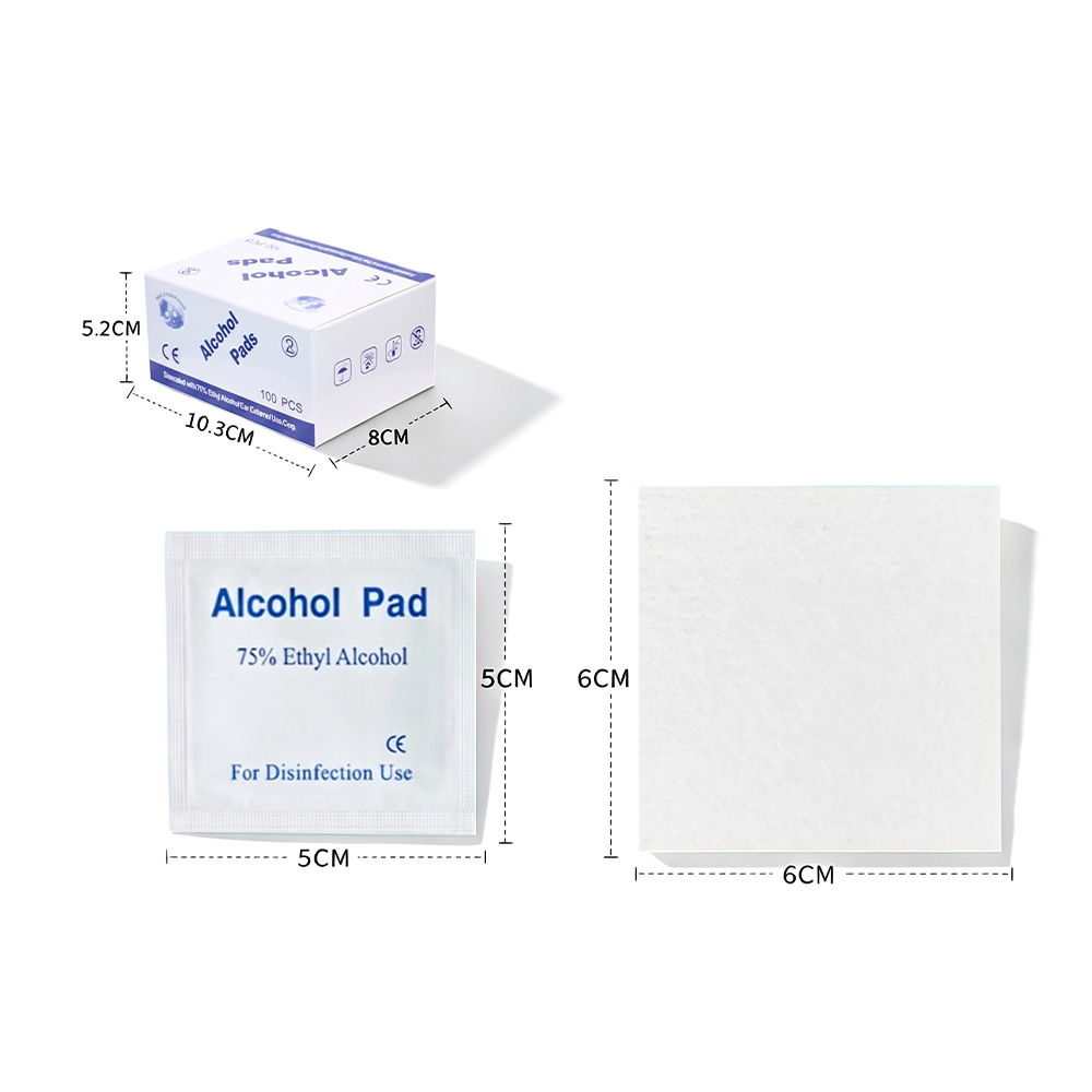 100 kuddar/låda stor 75 % 6x6 cm CE-certifierade medicinska klass individuellt förpackade antiseptiska alkoholförberedande kuddar